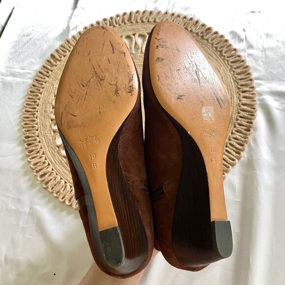 Coach Maya Suede Polished Calf Ankle Wedge Boots Brown Size 10 Q5328 - Picture 6 of 13